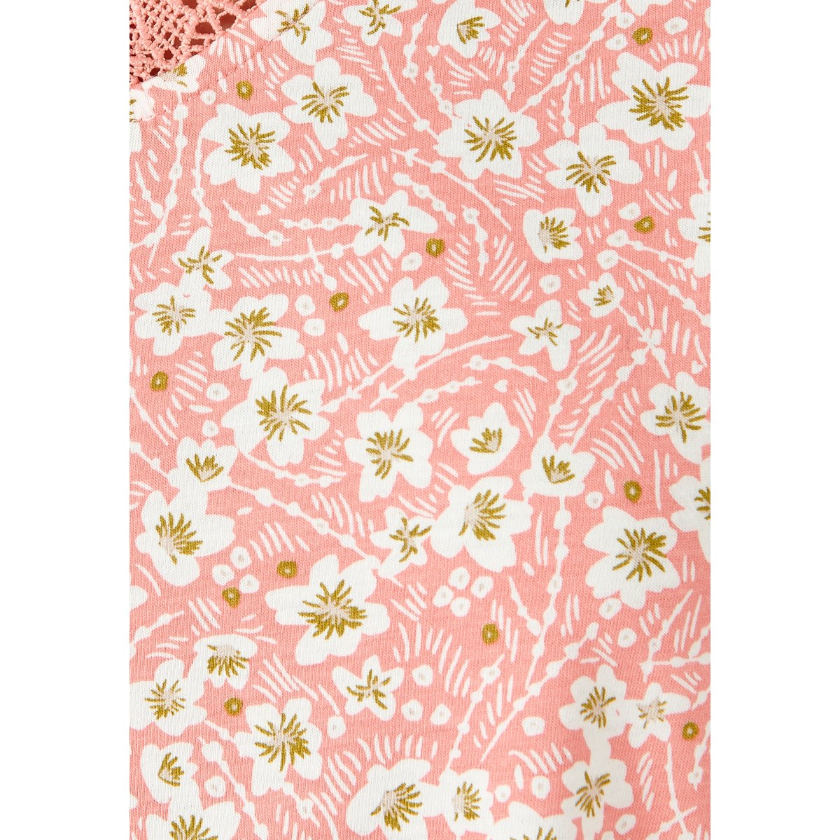 Tee-shirt imprimé détails dentelle orange corail fleuri, DAMART