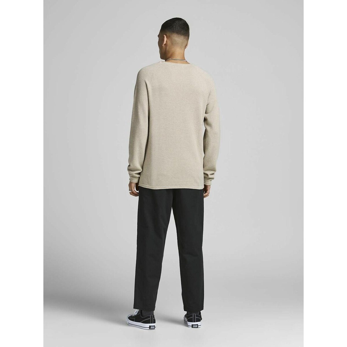 Pull léger col rond maille structurée beige, JACK & JONES