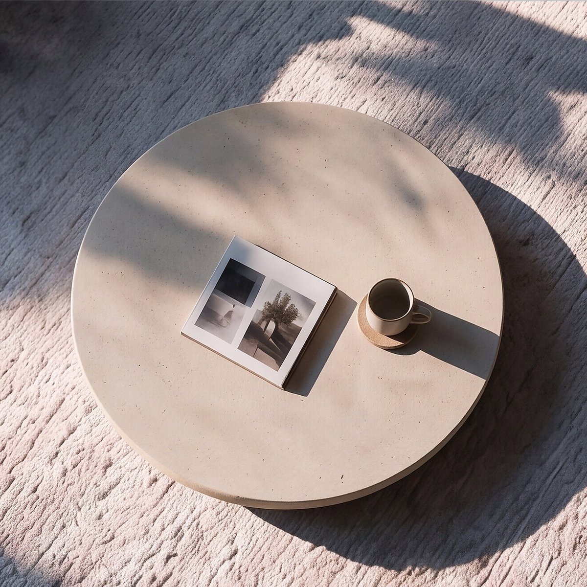 Table basse ronde en fibre d'argile effet béton D100 cm - MILOS beige, MAISON PAVANE