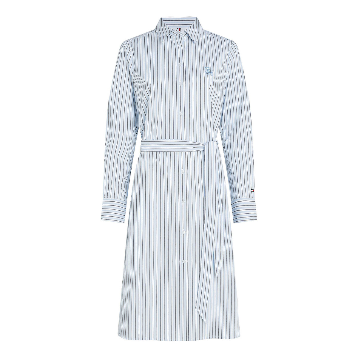 Striped Cotton Dress with Tie-Waist and Long Sleeves navy, TOMMY HILFIGER