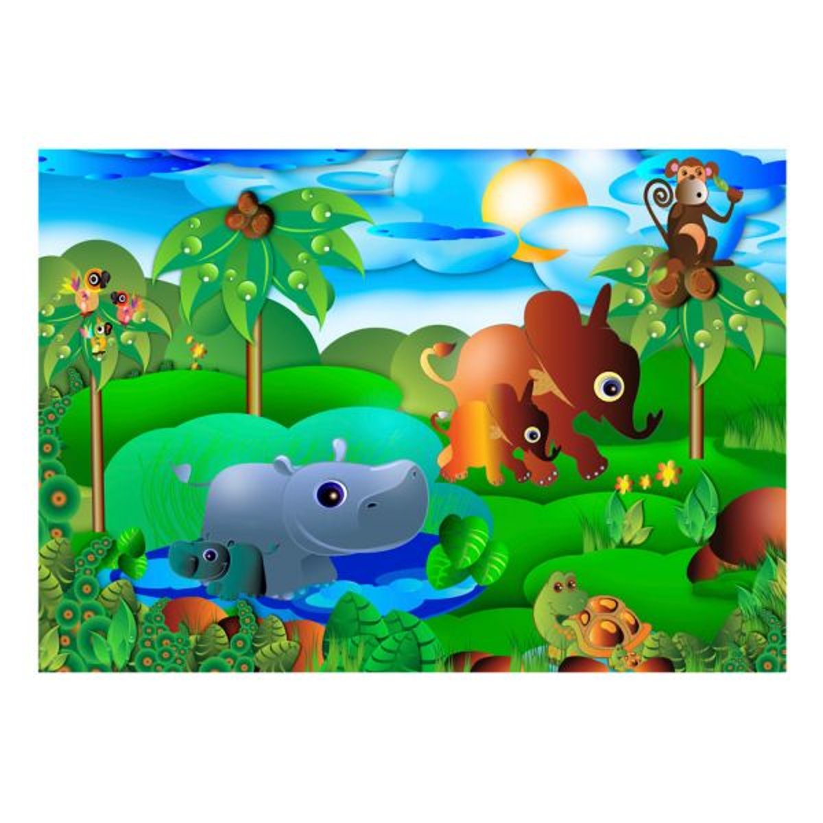 Papier peint intissé panoramique Pour enfants Animal family multicouleur, EDEN