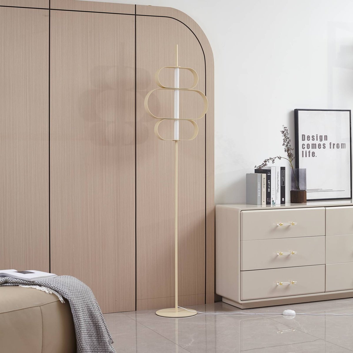 Lampadaire en métal moderneLED, Audrina beige, blanc, LUCANDE