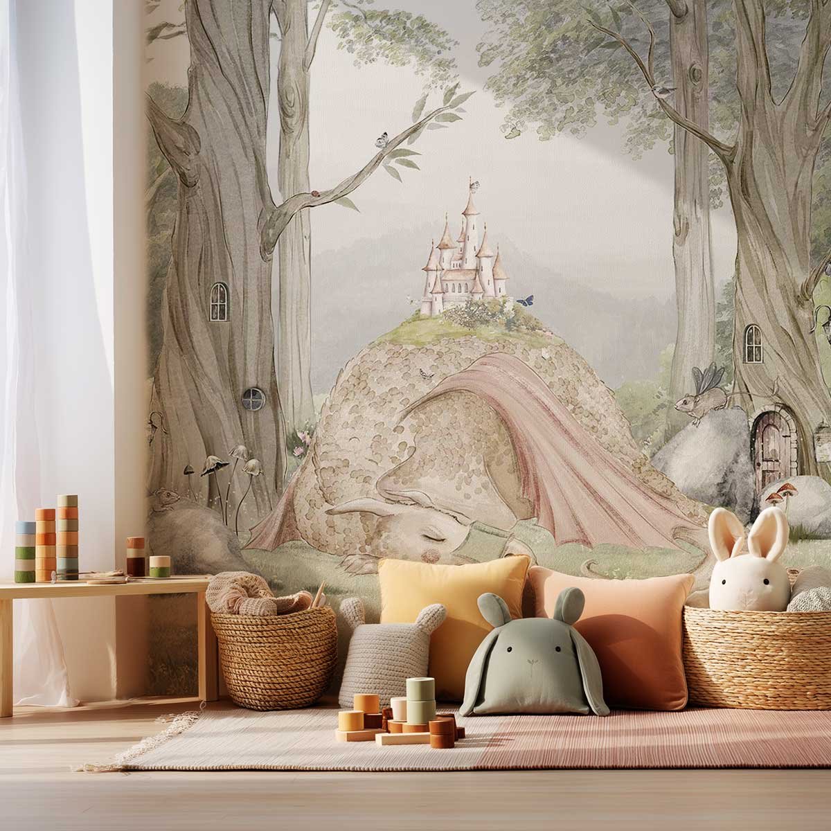 Papier peint chambre garçon La Forêt Enchantée du Dragon vert, HEXOA