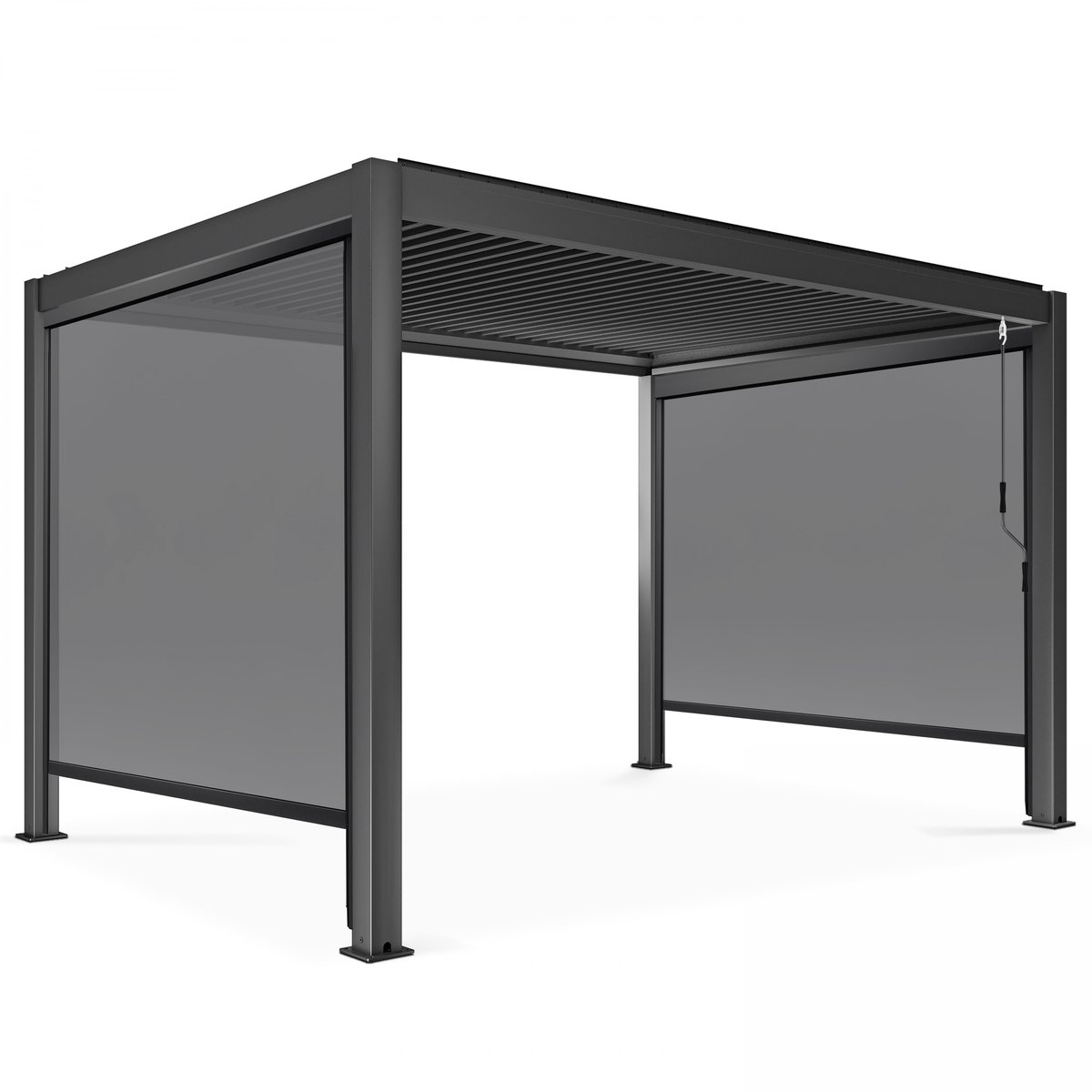 Pergola bioclimatique 3x4m autoportée avec 2 stores 2,66 X 2,34 m gris gris - 403 x 296 x 250 cm - 2 stores (2,66 x 2,34 m), OVIALA