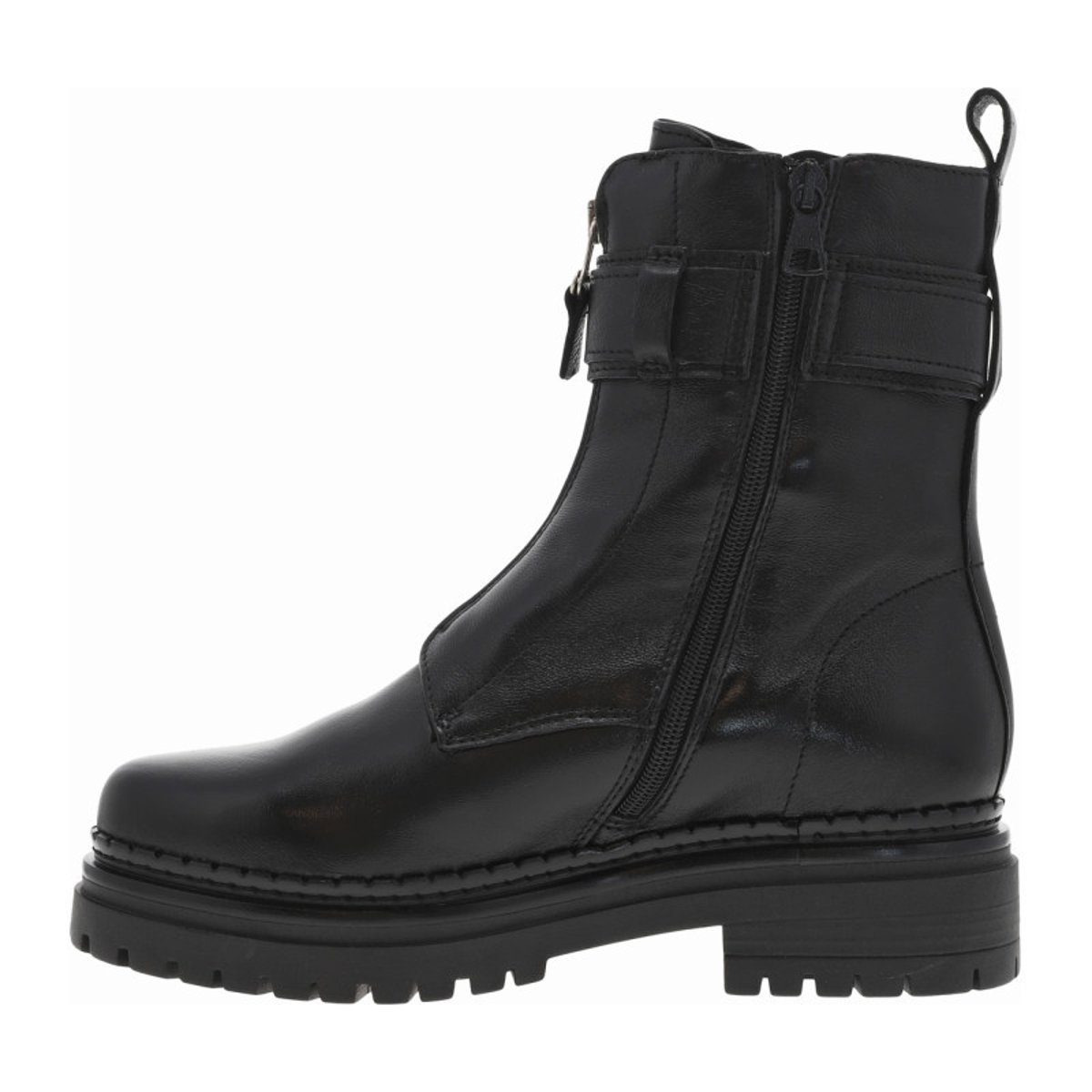 Bottines en cuir noires à talon décroché bas avec fermeture zippée noires, MJUS
