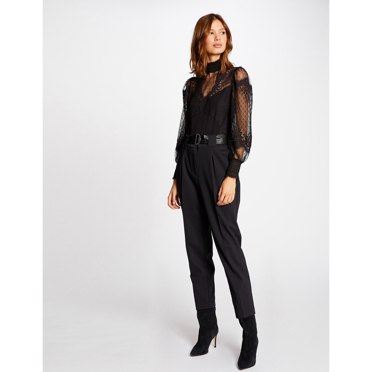 Body manches longues, col montant noir, MORGAN