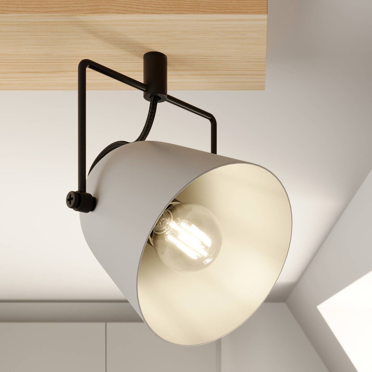 Spot en bois moderne, Adalin gris, bois clair, noir, LINDBY