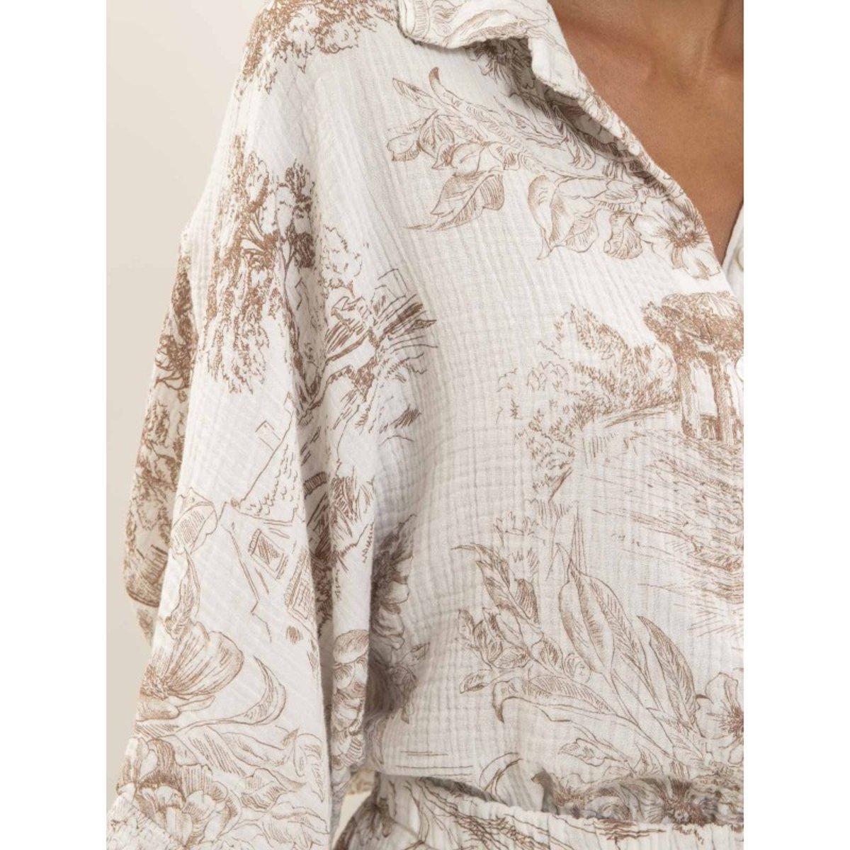 Chemise Gaze De Coton Motifs Toile De Jouy Olea marron, DONA LISA