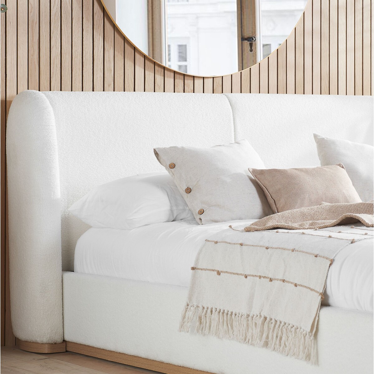 Elysian Boucle Bed with Overesized Headboard white, SO'HOME