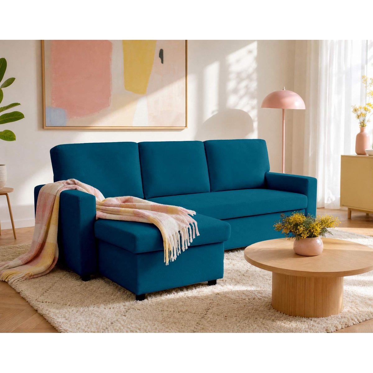 Canapé d’angle réversible convertible 4pl, MEIYA bleu, BEST MOBILIER