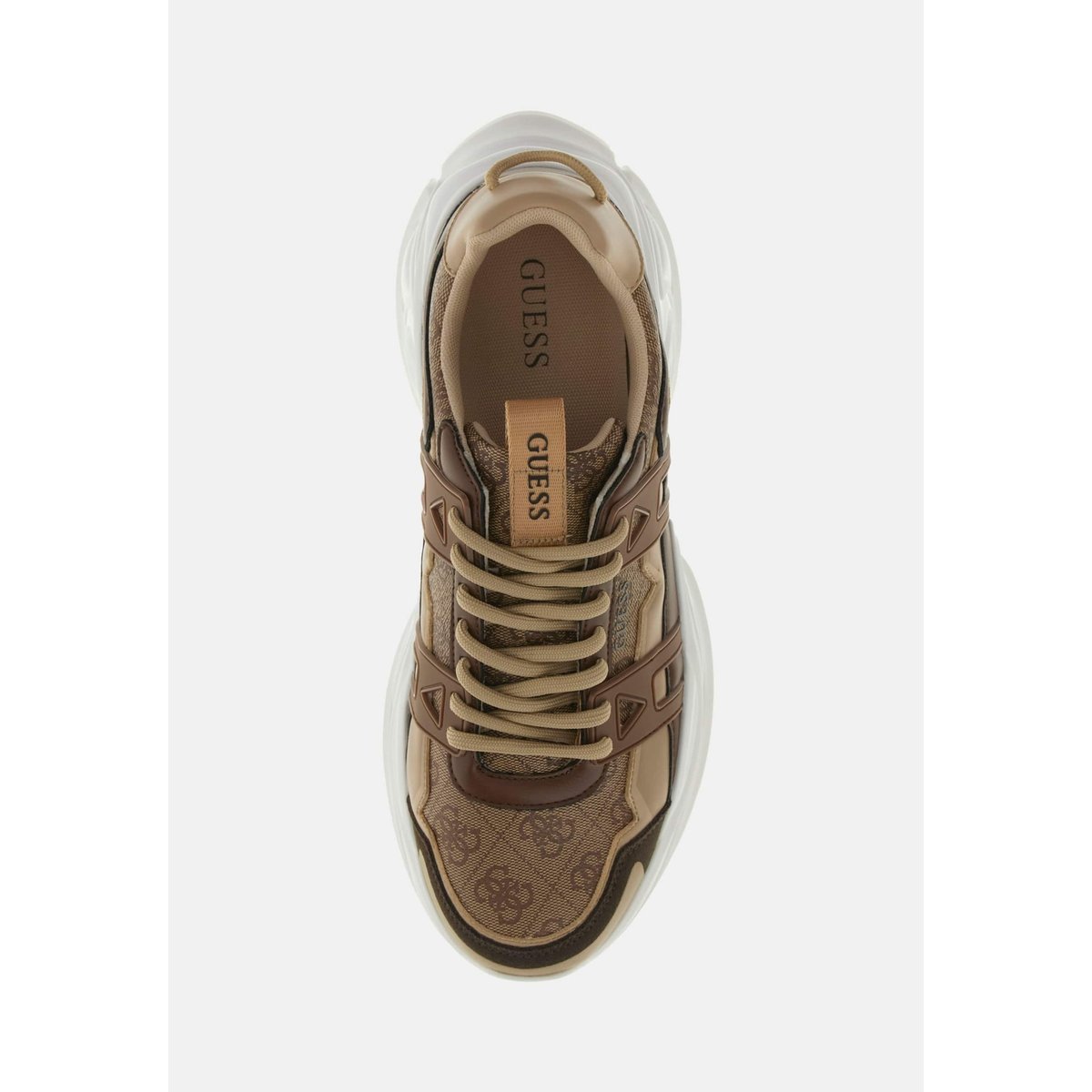 Baskets De Running En Mélange De Cuir Belluno marron, GUESS