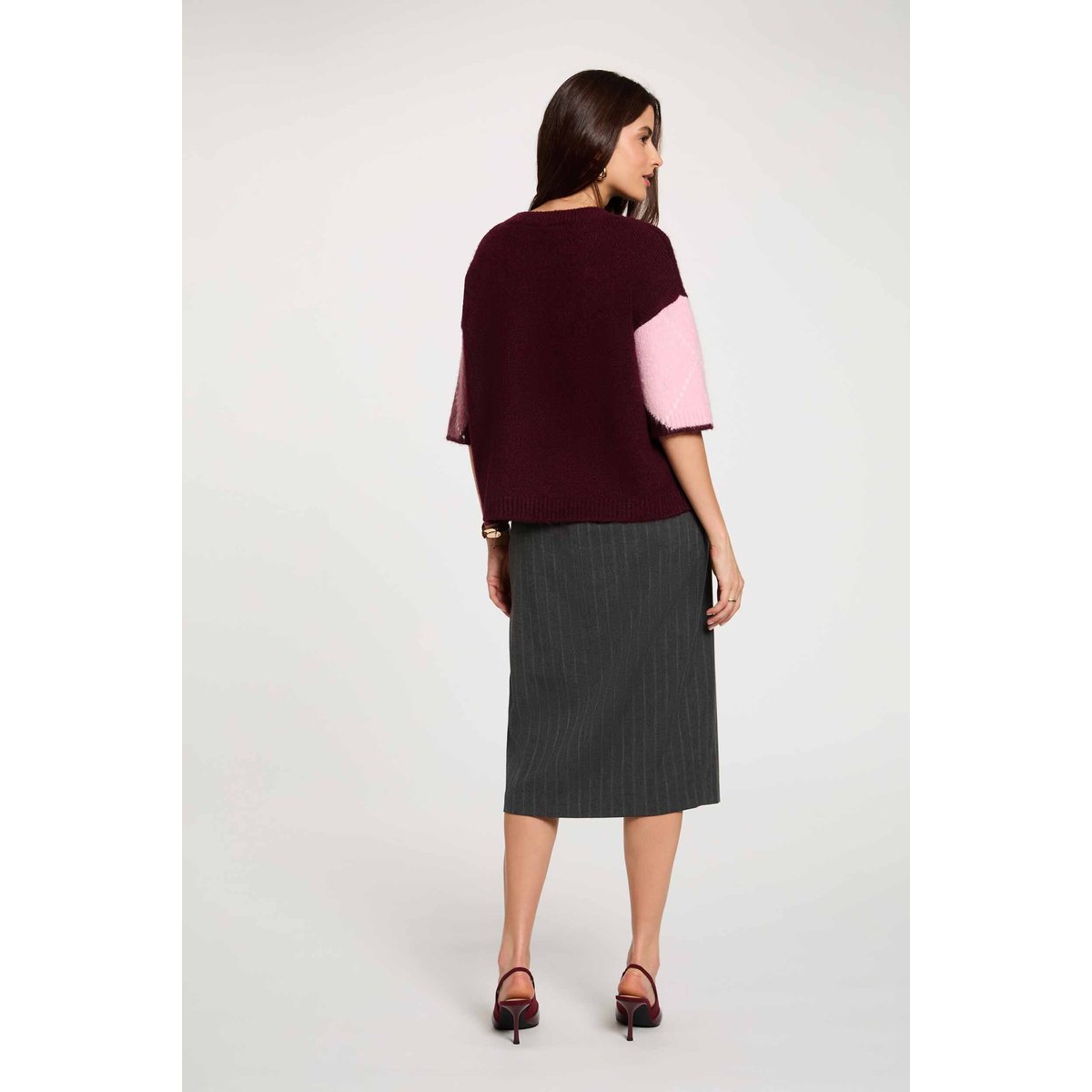 Jupe crayon taille haute denim gris fonce, MORGAN