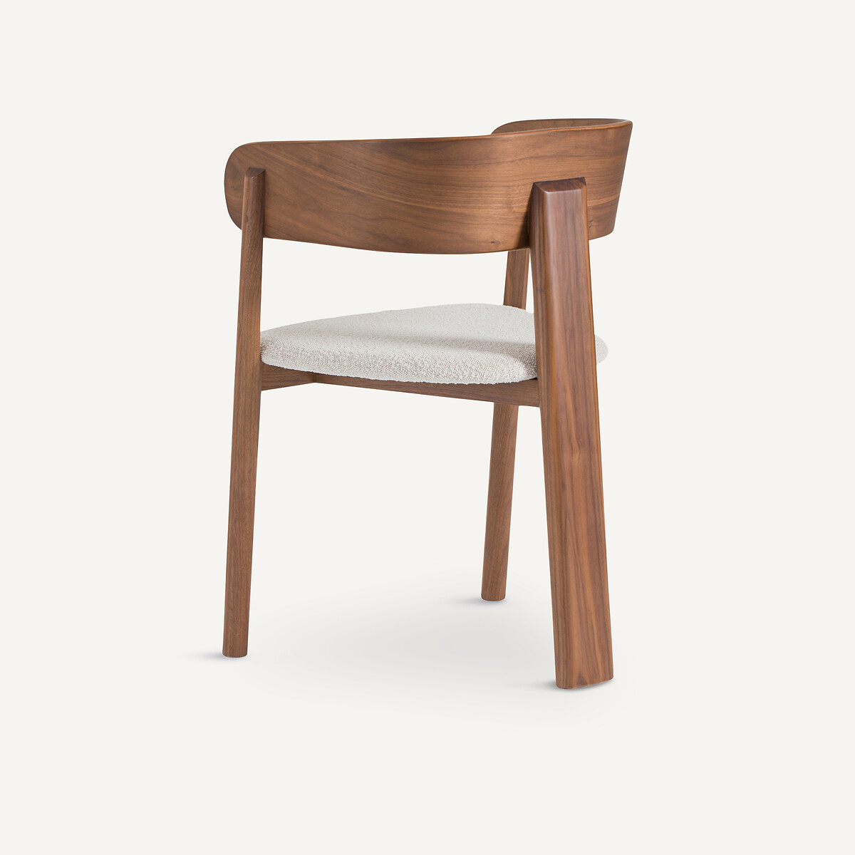 Fauteuil de table en noyer massif, plaqué noyer et bouclette, 3 pieds, MARAIS noyer/craie, AM.PM X EMMANUEL GALLINA