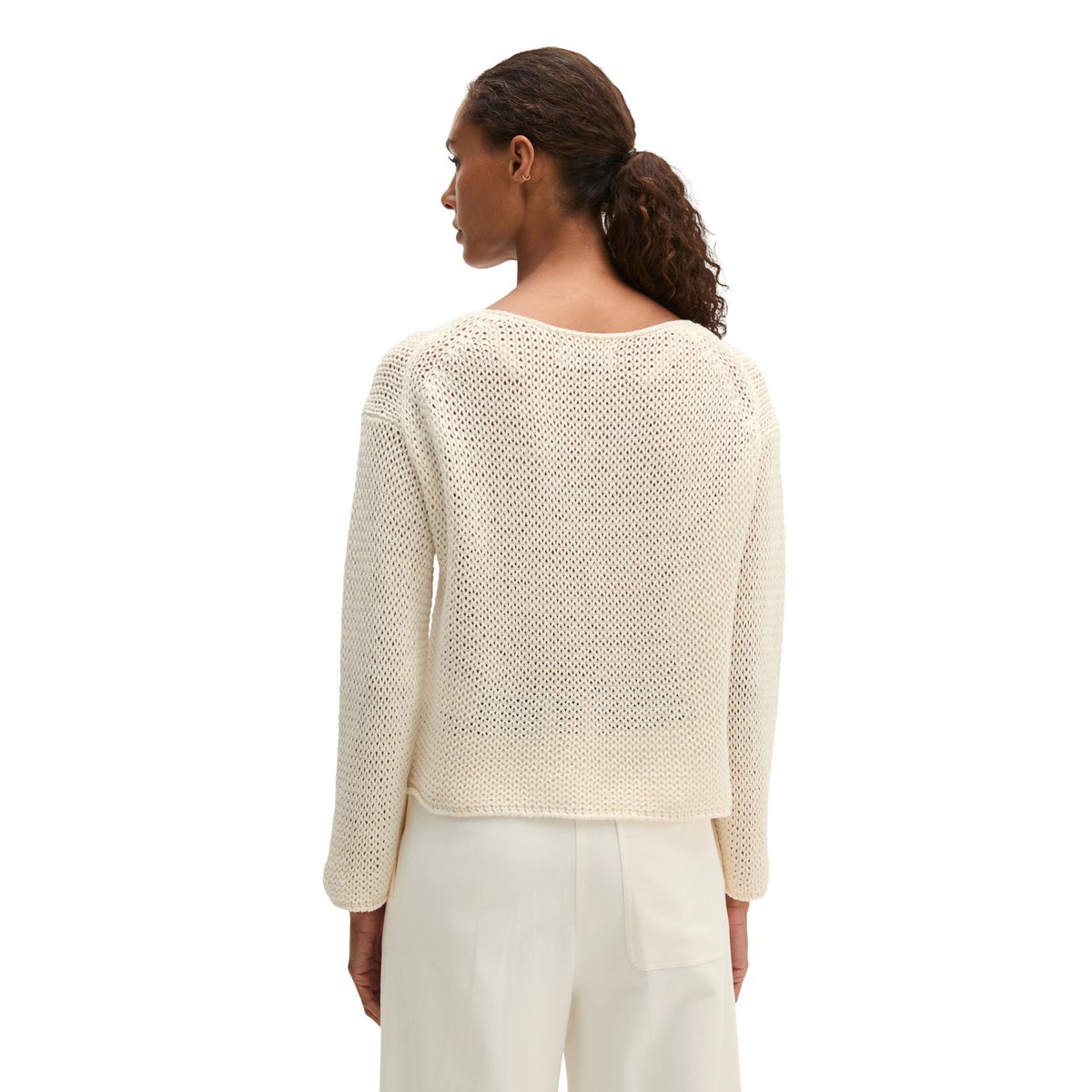 Pull en vrac en mélange de lin et de coton blanc naturel, MARC O'POLO