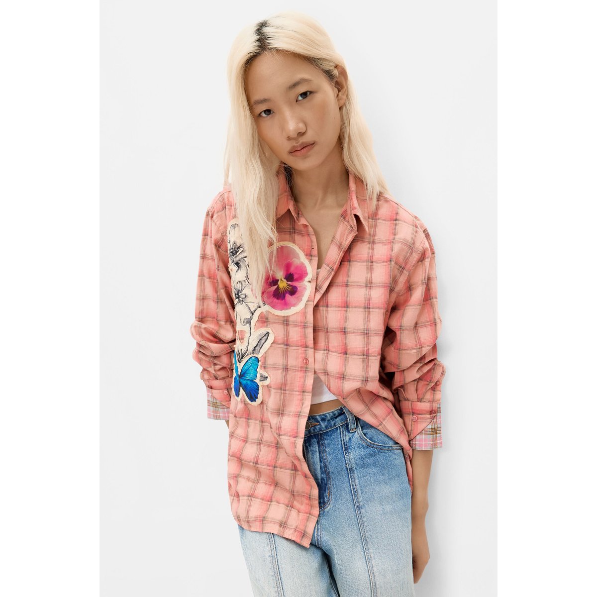 Chemise à carreaux à fleurs rouge, DESIGUAL
