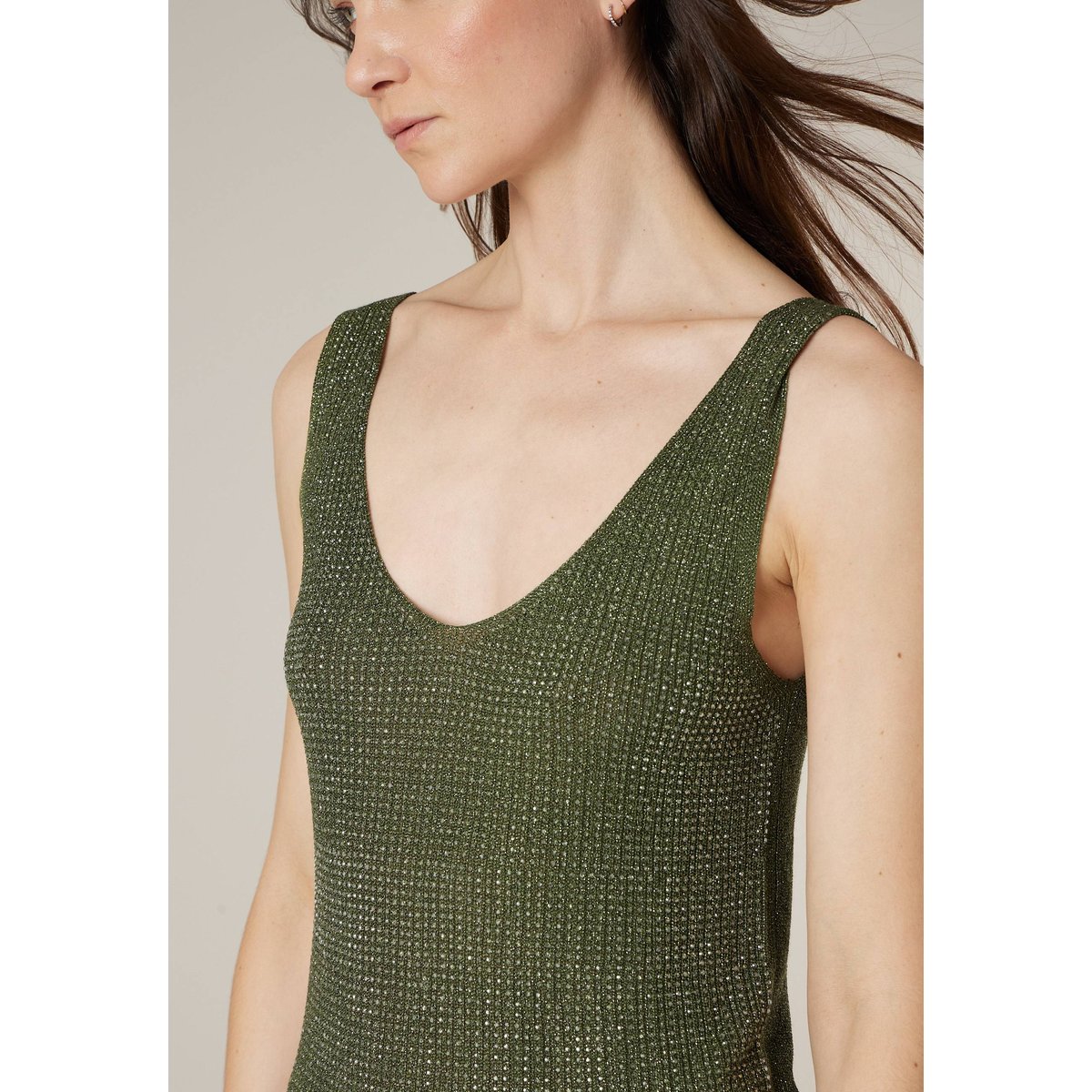 Débardeur femme en maille fantisie  SHINE khaki, DEELUXE
