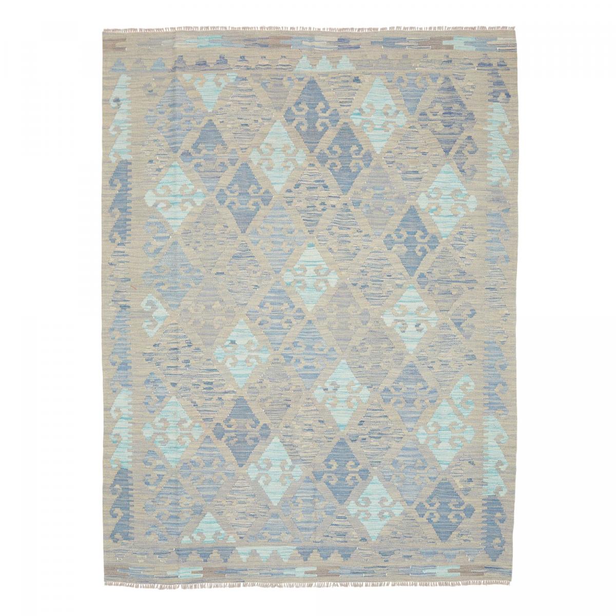Tapis d'orient au motif géométrique, tissage plat naturel, KILIM 18 bleu, beige, vert, UN AMOUR DE TAPIS