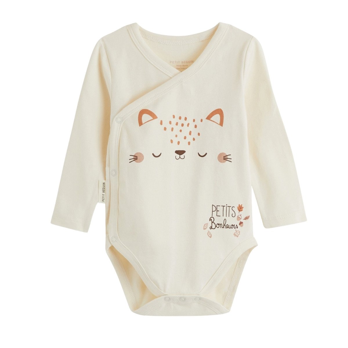 Lot de 3 bodies bébé manches longues ouverture croisée Caramel marron, PETIT BEGUIN