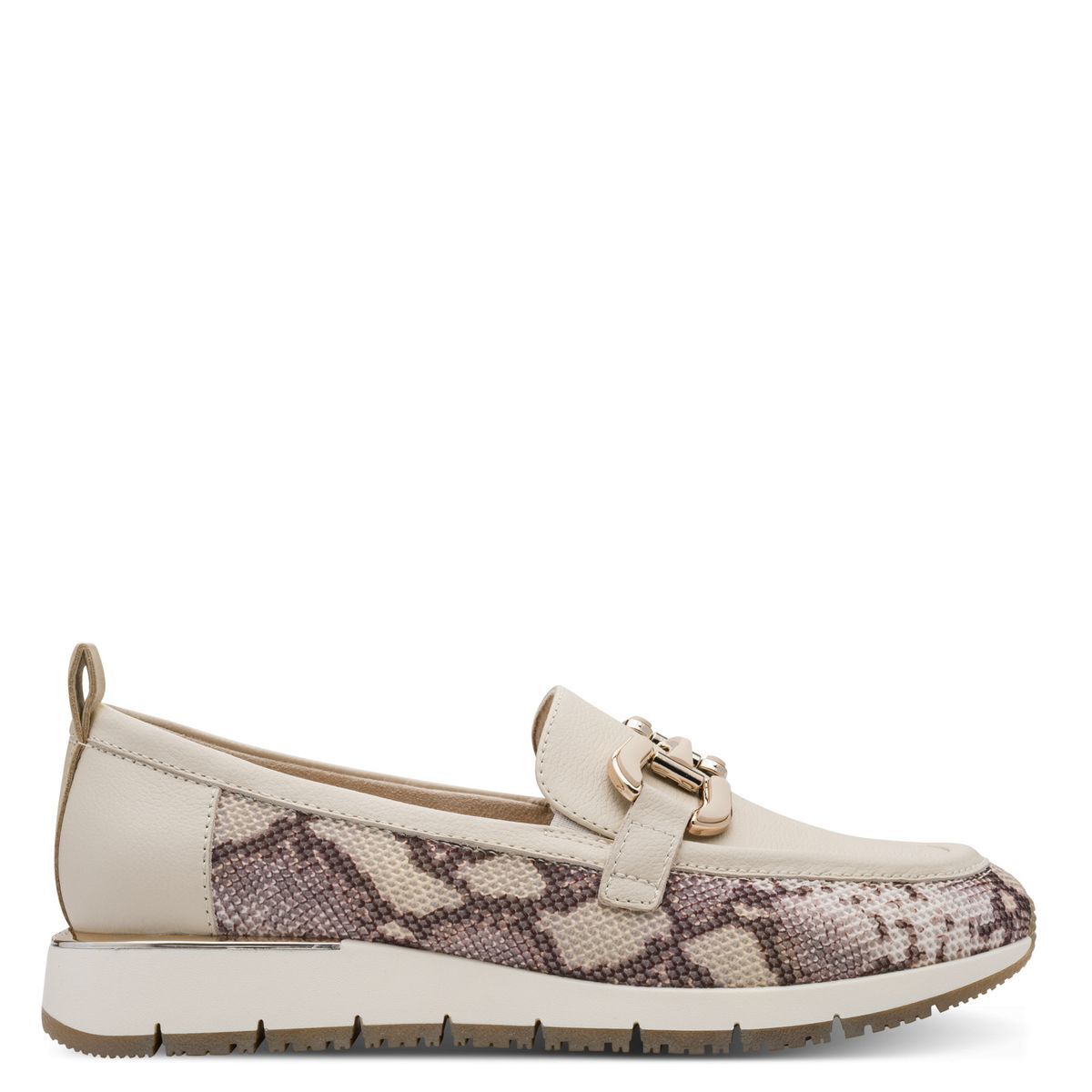 Slipper en cuir beige ivoire croco, TAMARIS