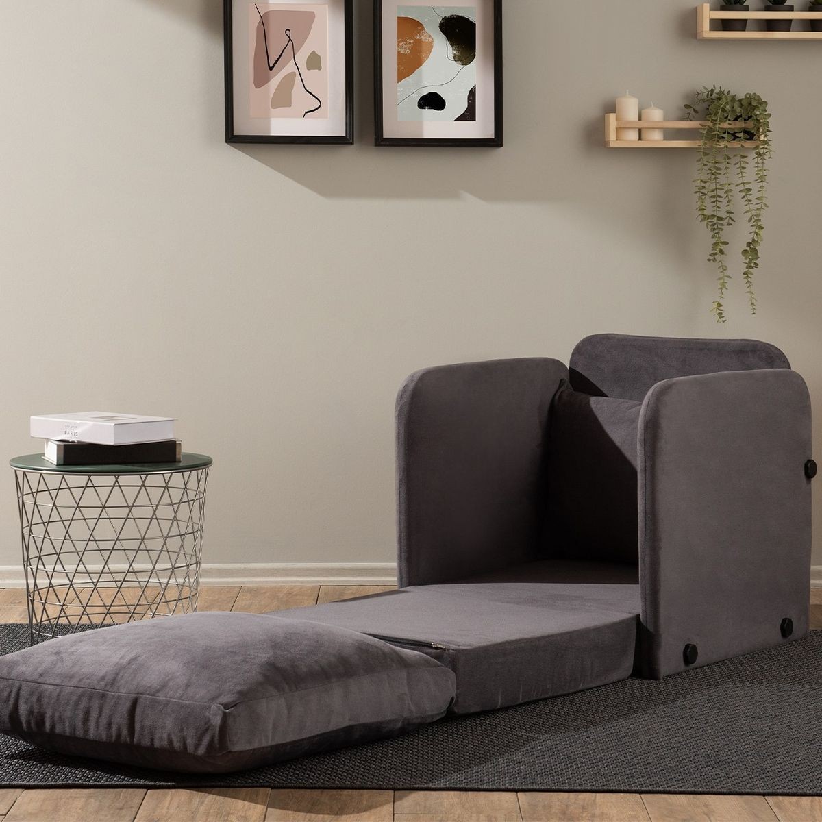 Fauteuil convertible en tissu - LUZ gris tissu, HOMIFAB
