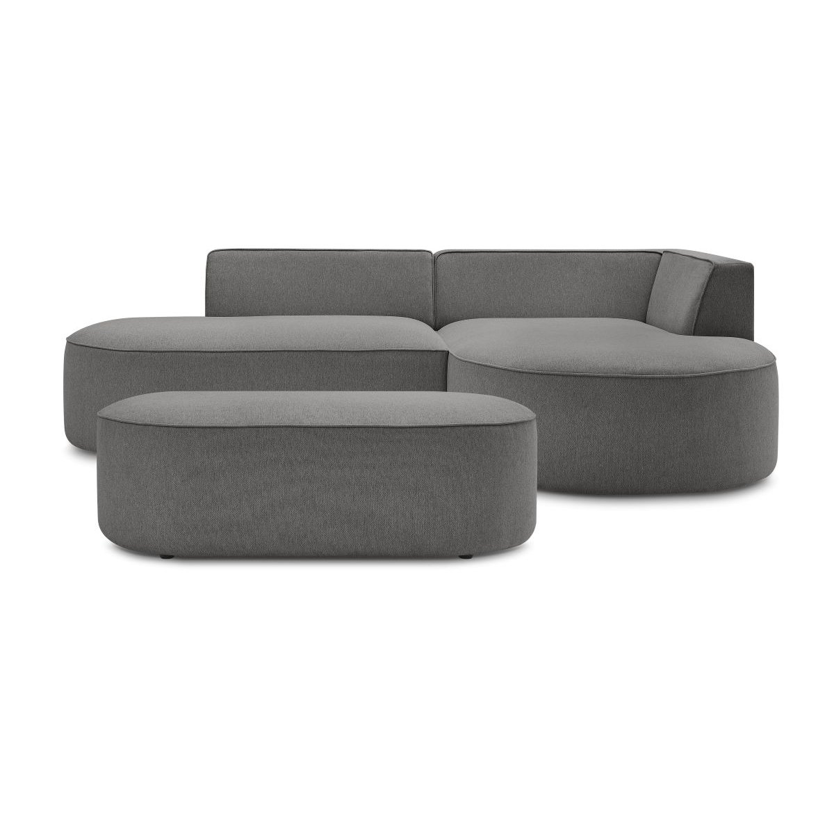Canapé d'angle fixe 5 places en tissu chiné avec pouf, ROUSSEAU gris foncé, BOBOCHIC