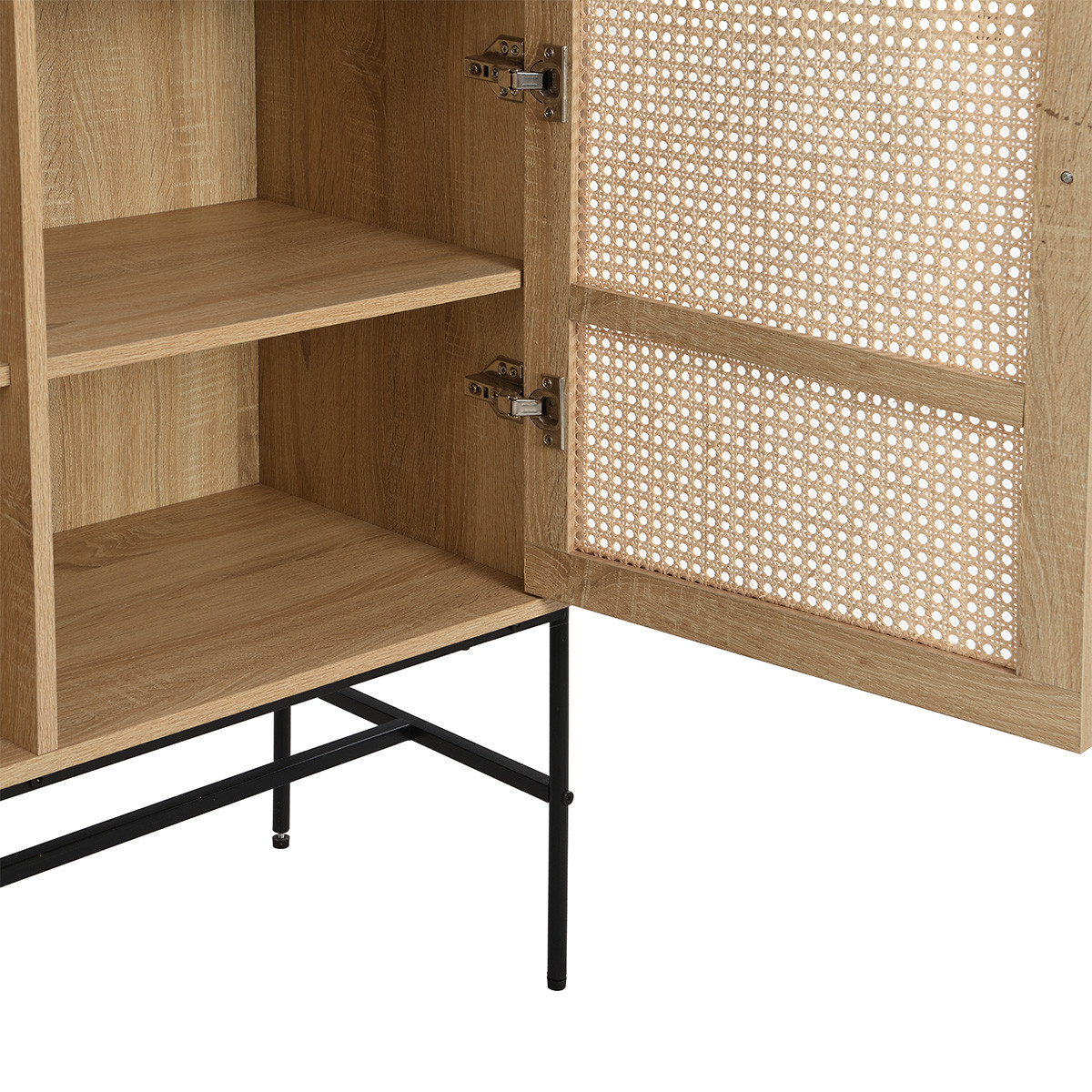 Buffet haut 2 portes en cannage et effet chêne - IRIS naturel, HOMIFAB