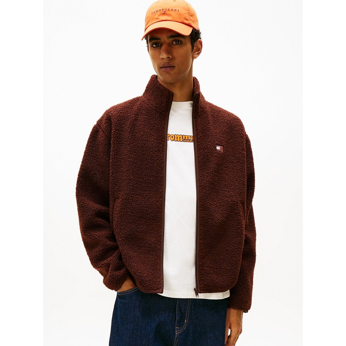 Polaire sherpa zippée marron, TOMMY JEANS