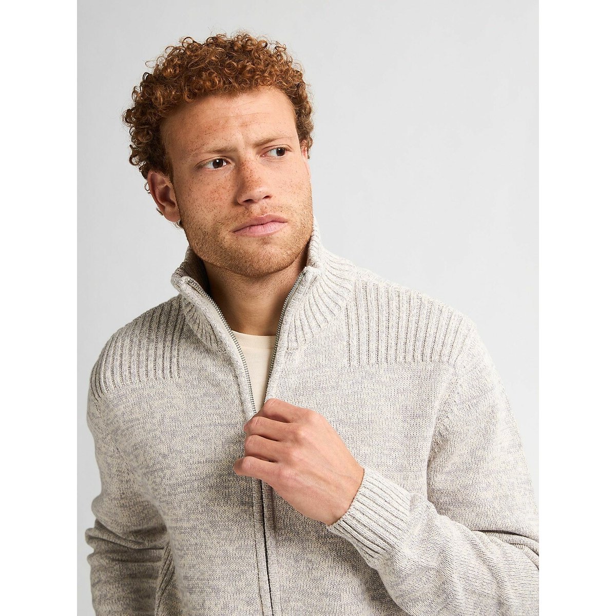 Zip-Up Hooded Cardigan ecru , PETROL INDUSTRIES