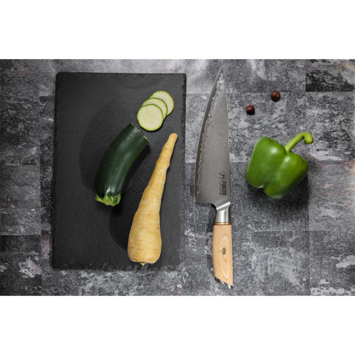Coffret 2 couteaux de cuisine Pakka San Mai bois clair, FUKITO