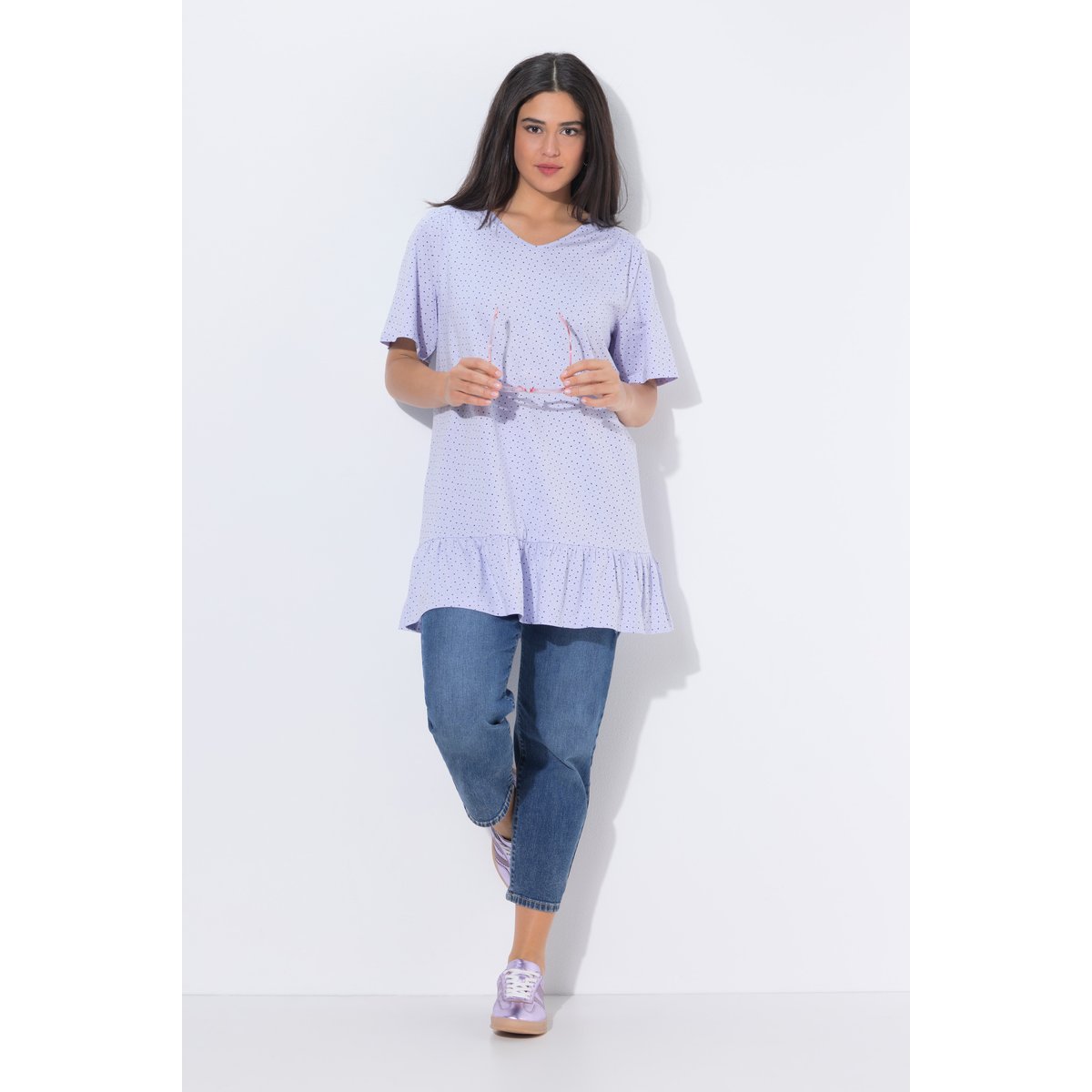 T-shirt à volant, manches courtes cloche lavande, ULLA POPKEN