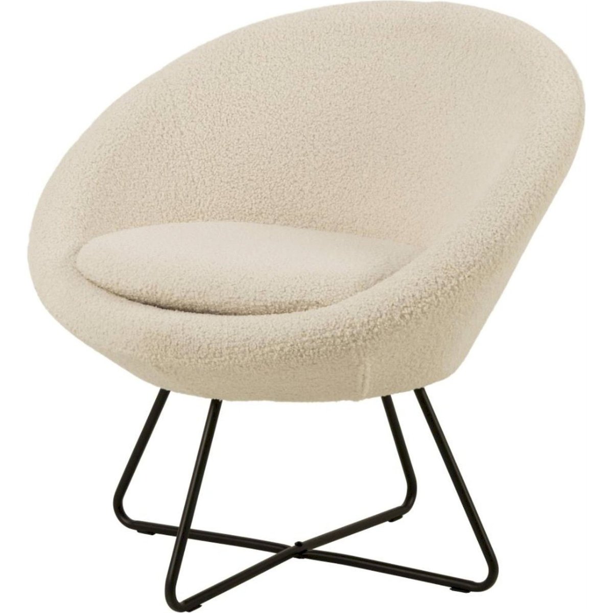 Fauteuil coquille en velours piètement croisé beige chiné, RECOLLECTION