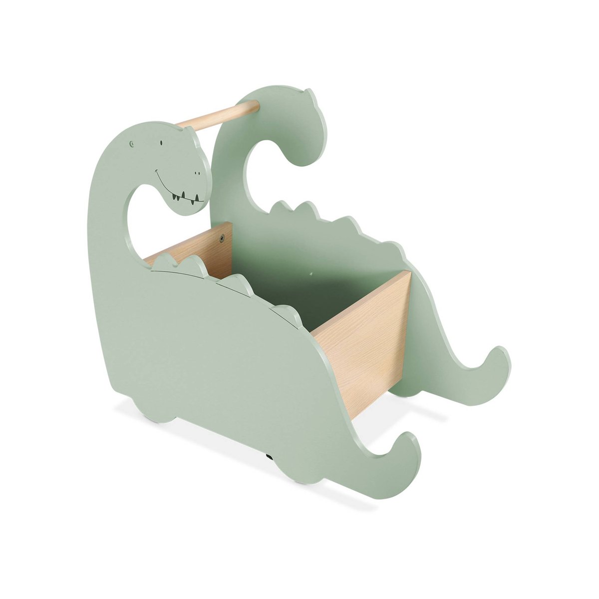 Coffre à jouets enfant avec roulettes forme dinosaure BRACHI vert, SWEEEK