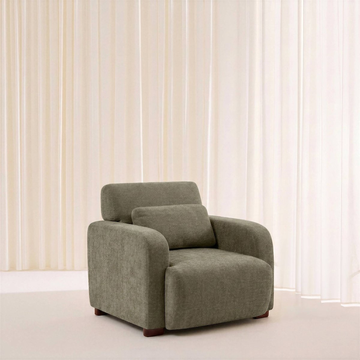Fauteuil tissu pieds en bois d'hévéa 1 place DANY beige, SWEEEK