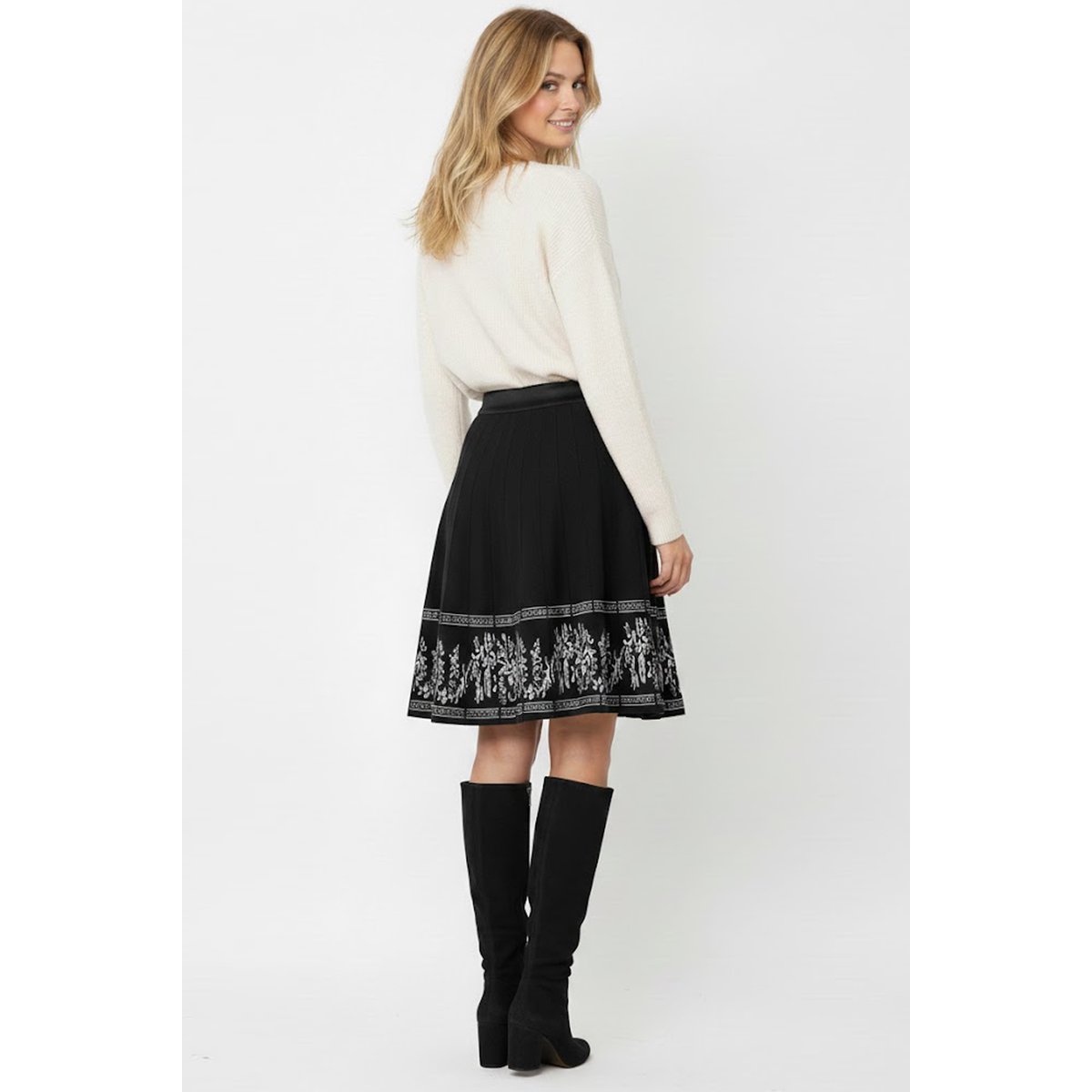 Jupe maille patineuse à bordure jacquard IDALIA noir, DERHY