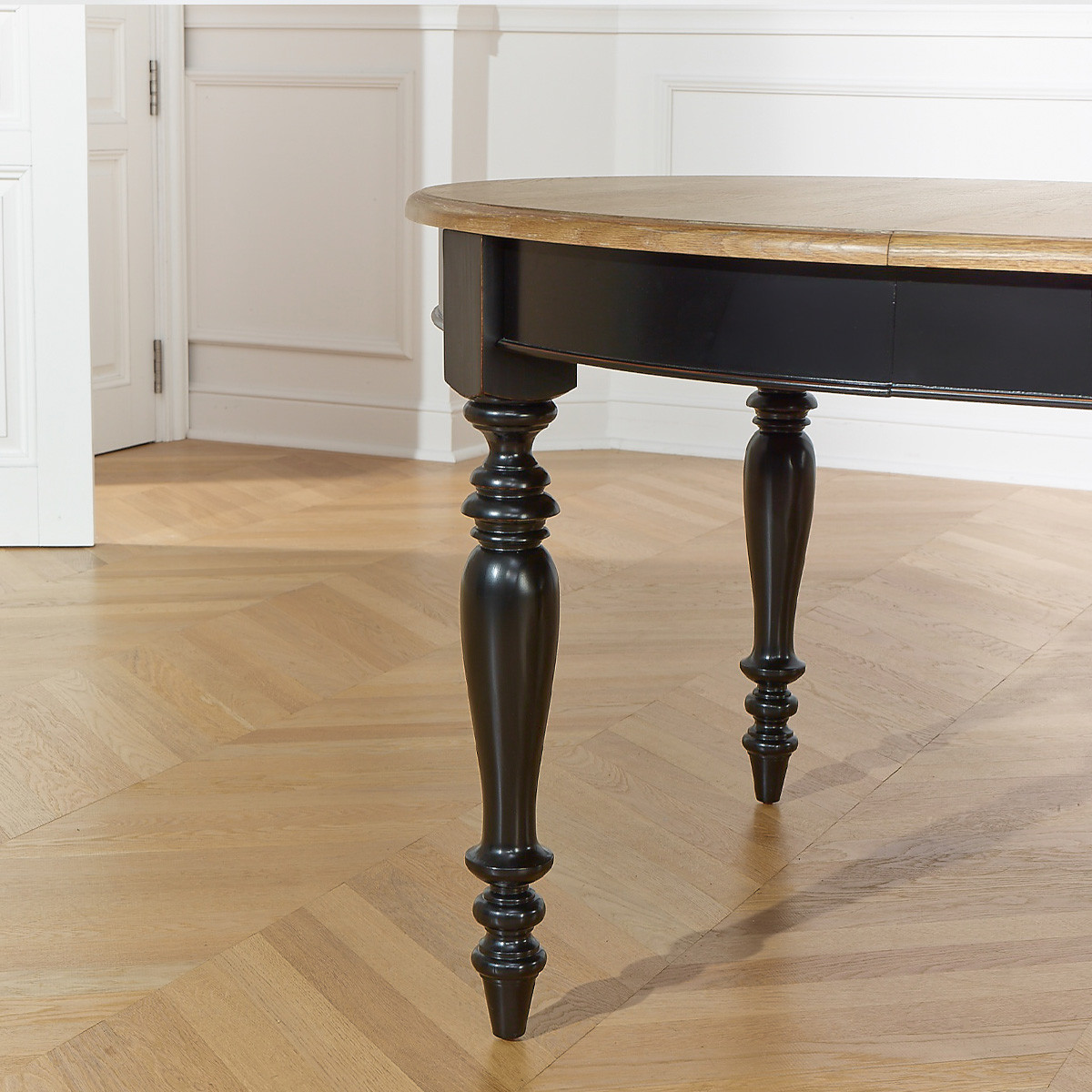 Table à manger modulable, plateau en chêne, 14 couverts JADE noire, ROBIN DES BOIS