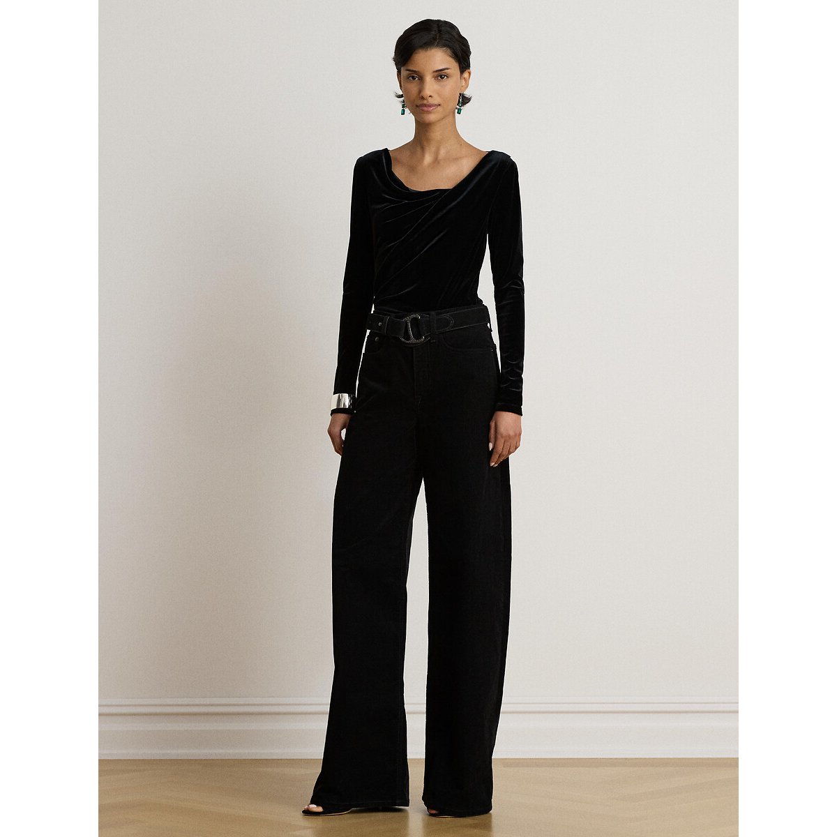 Pull manches longues, en velours noir, LAUREN RALPH LAUREN