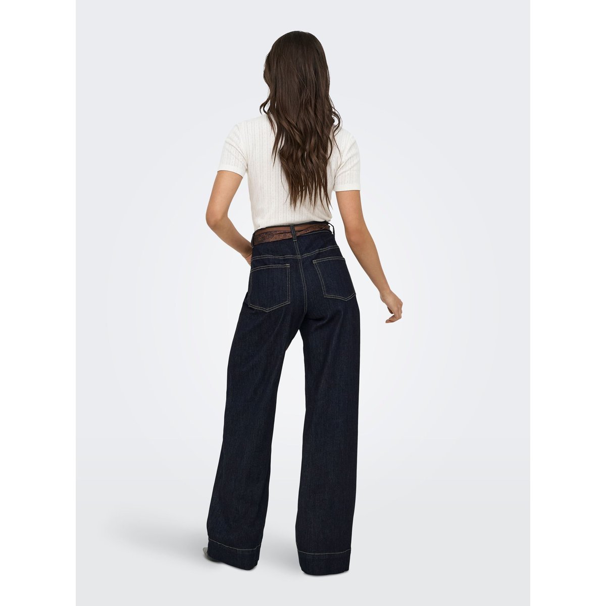 Jean large avec ceinture foulard intégrée dark blue denim, ONLY