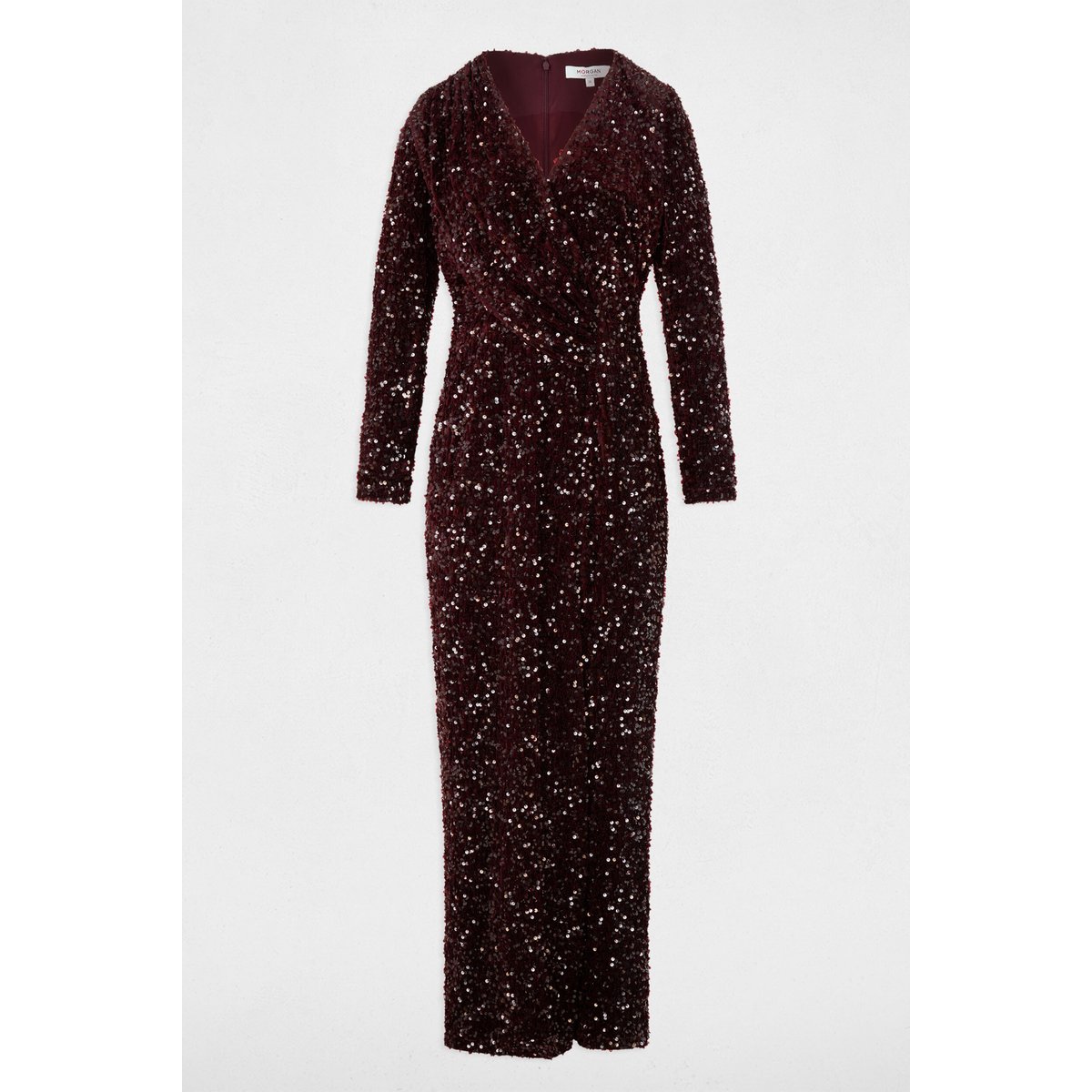 Robe longue ajustée sequins prune, MORGAN