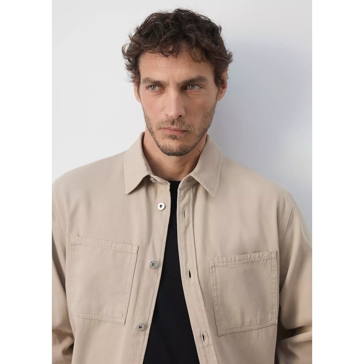 Surchemise en jean poches beige, MANGO MAN