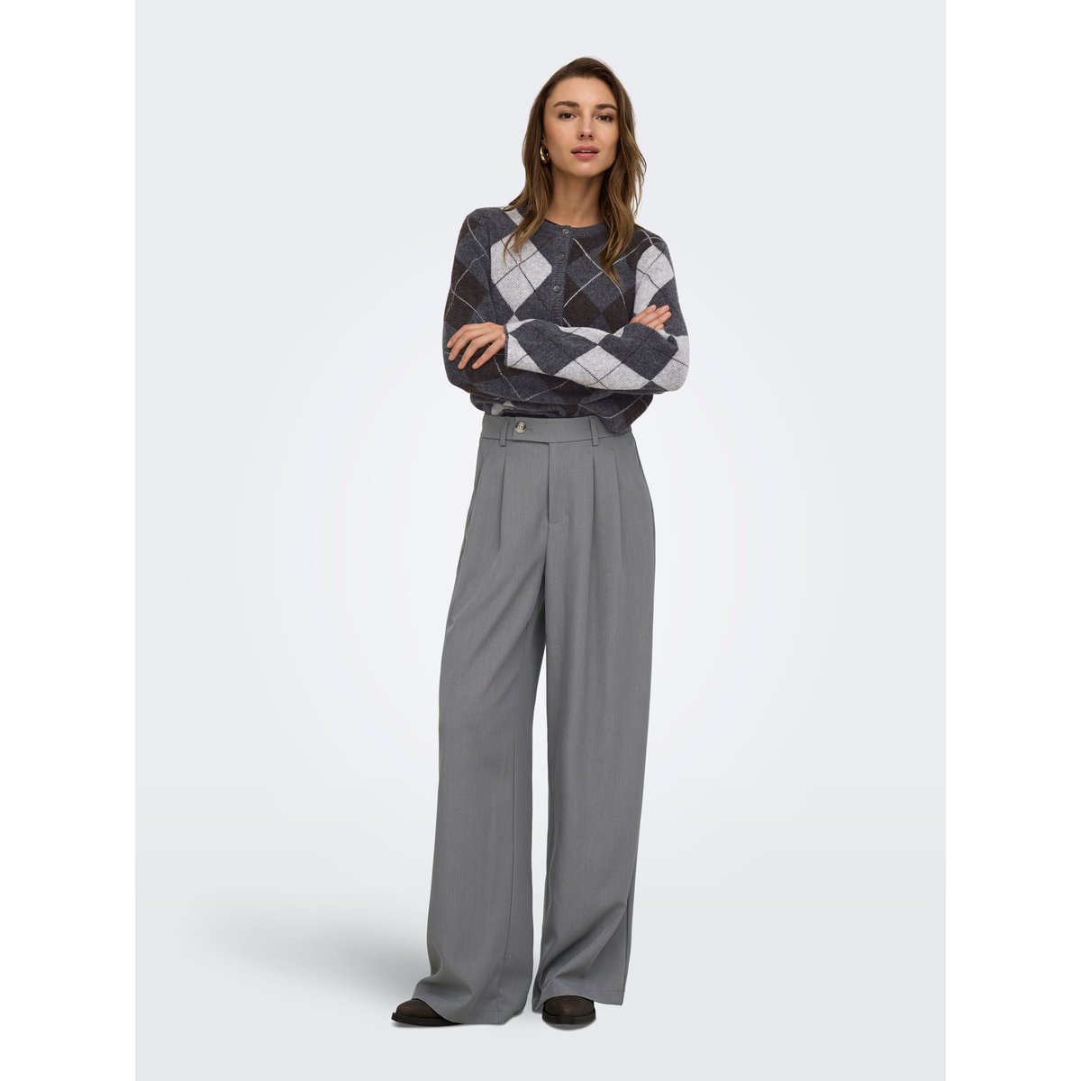 Pantalon À Jambe Large medium grey melange, ONLY