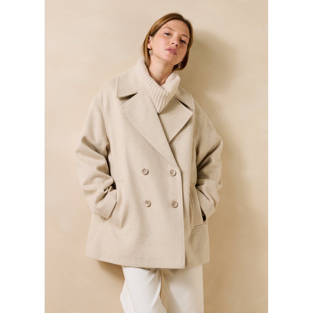 Manteau caban en laine ecru, LA FEE MARABOUTEE