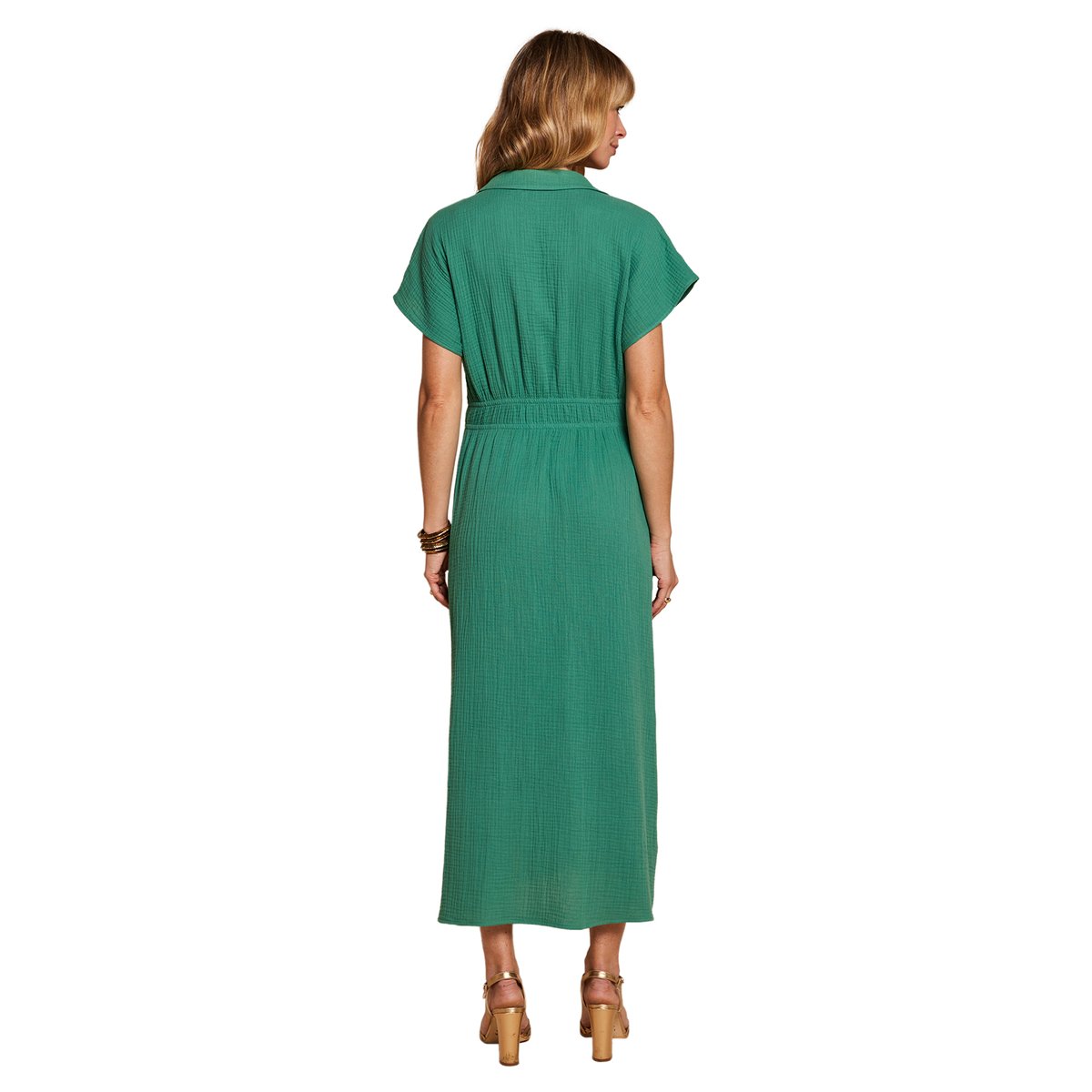 Robe longue col chemise grossesse allaitement vert émeraude, ENVIE DE FRAISE