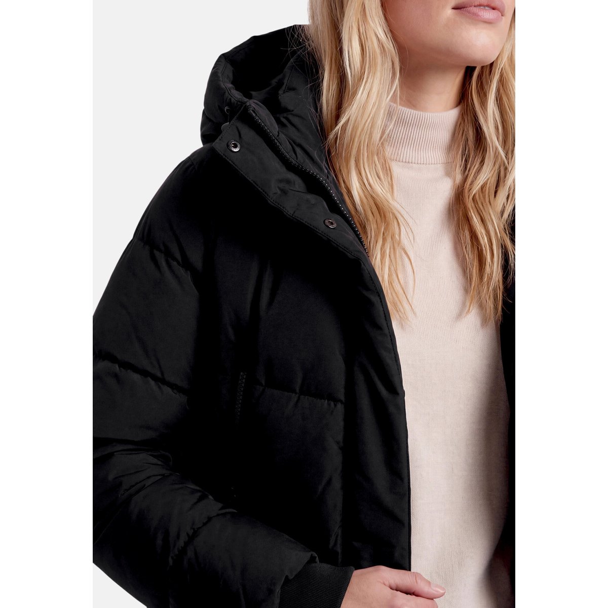 Manteau matelassé à capuche noir, AMBER & JUNE