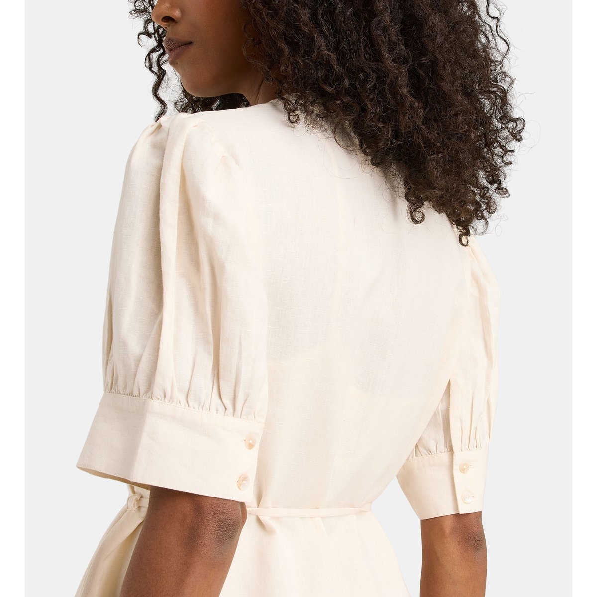 Robe nawel droite mi-longue en coton et lin écru, JODHPUR