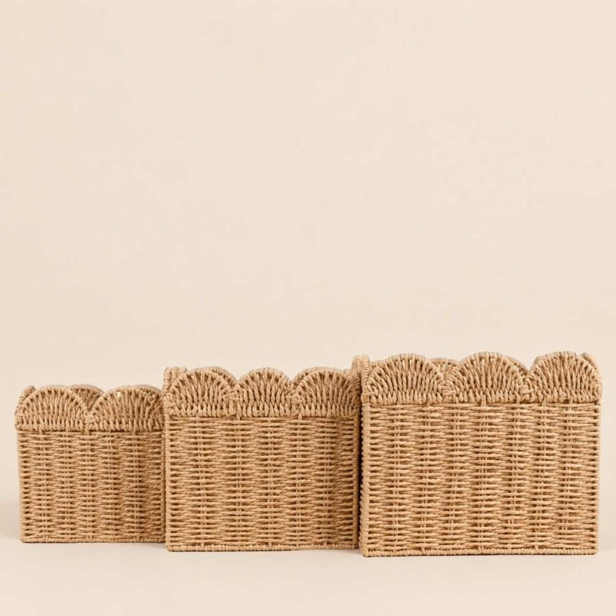 Set de 3 paniers carrés en corde de papier festonné naturel, ORNAMI