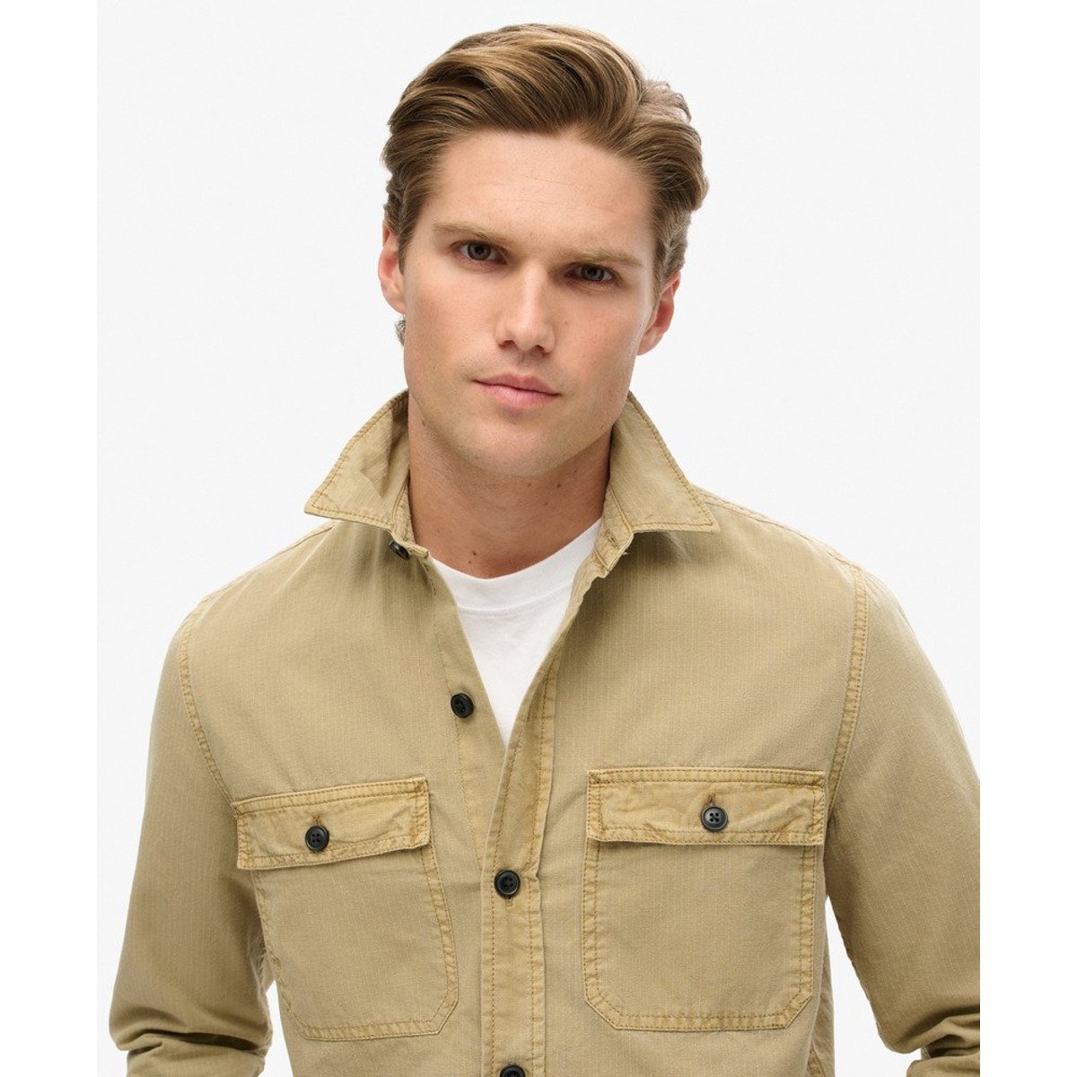 Surchemise Militaire à Manches Longues marron sable du canyon, SUPERDRY