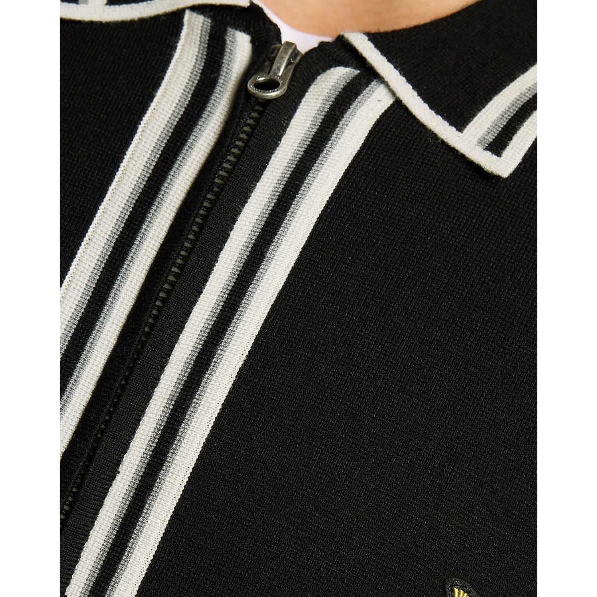 Pull à liserés contrastés zippé noir jais, LYLE & SCOTT