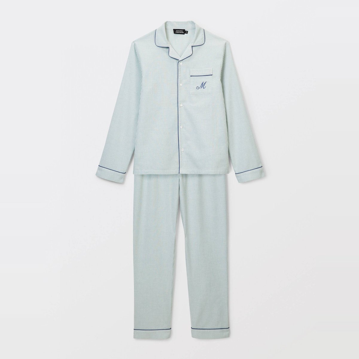 Pyjama en coton rayé abysse, MONOPRIX