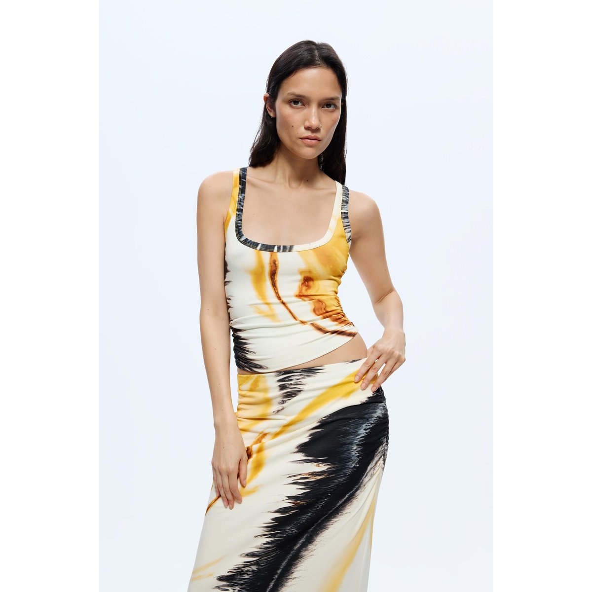 Jupe imprimé knit jaune, DESIGUAL