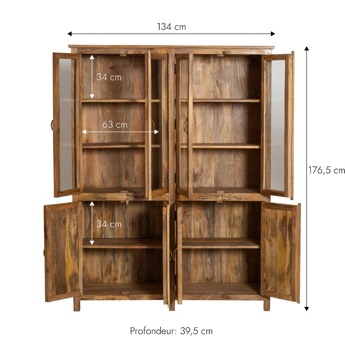 Vaisselier en bois de manguier LISANDRO bois clair, MADE IN MEUBLES